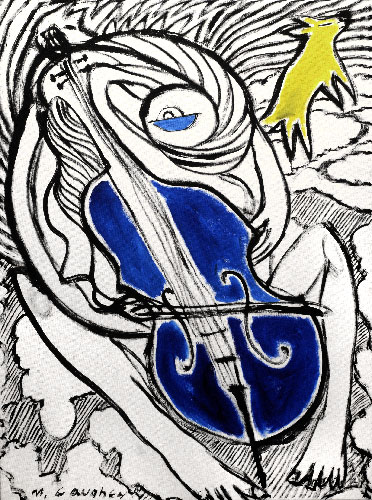 Meghan Caughey, The Blue Cello with Yellow Dog